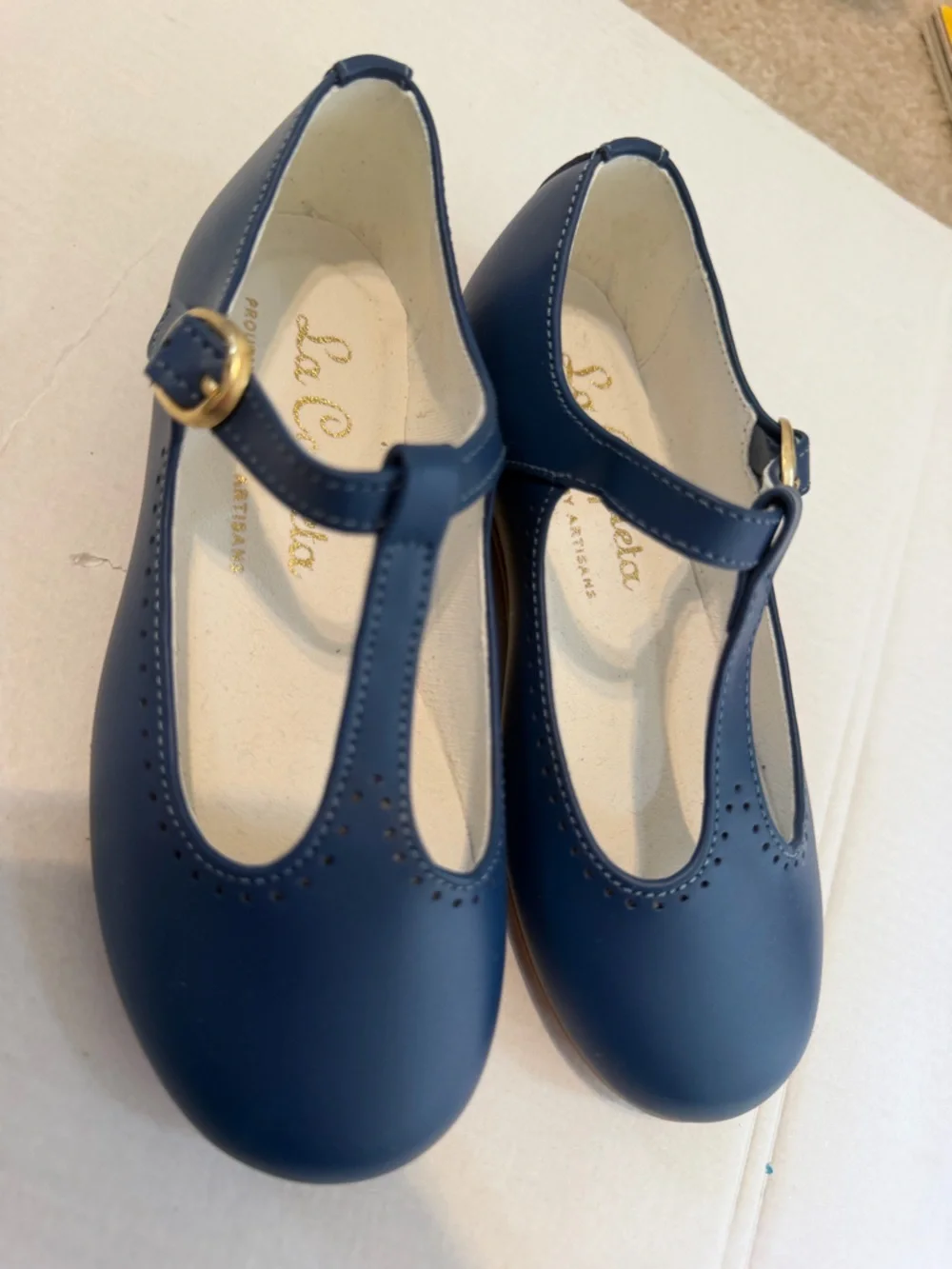 La Coqueta Cobalt Blue Leather T-Bar Mary Jane Shoes EU 27 US 10